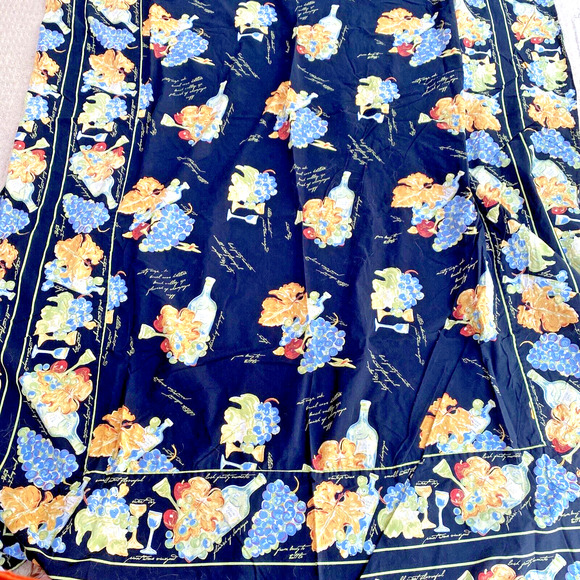 Vintage APRIL CORNELL Tablecloth Black & Multicolor Wine Vineyard Cotton Picnic